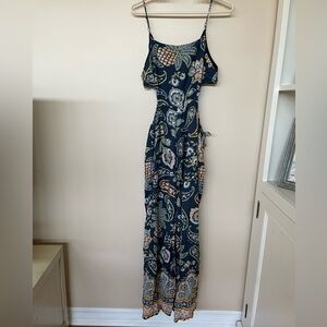 FARM Rio Navy Paisley jumpsuit with side cutouts